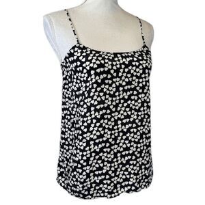 Equipment "Layla" Silk Cami Black with White Hearts Signature Tank Size Small